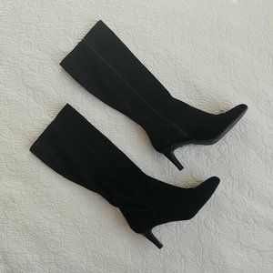 Black Suede Knee High Heeled Boots Sz 10